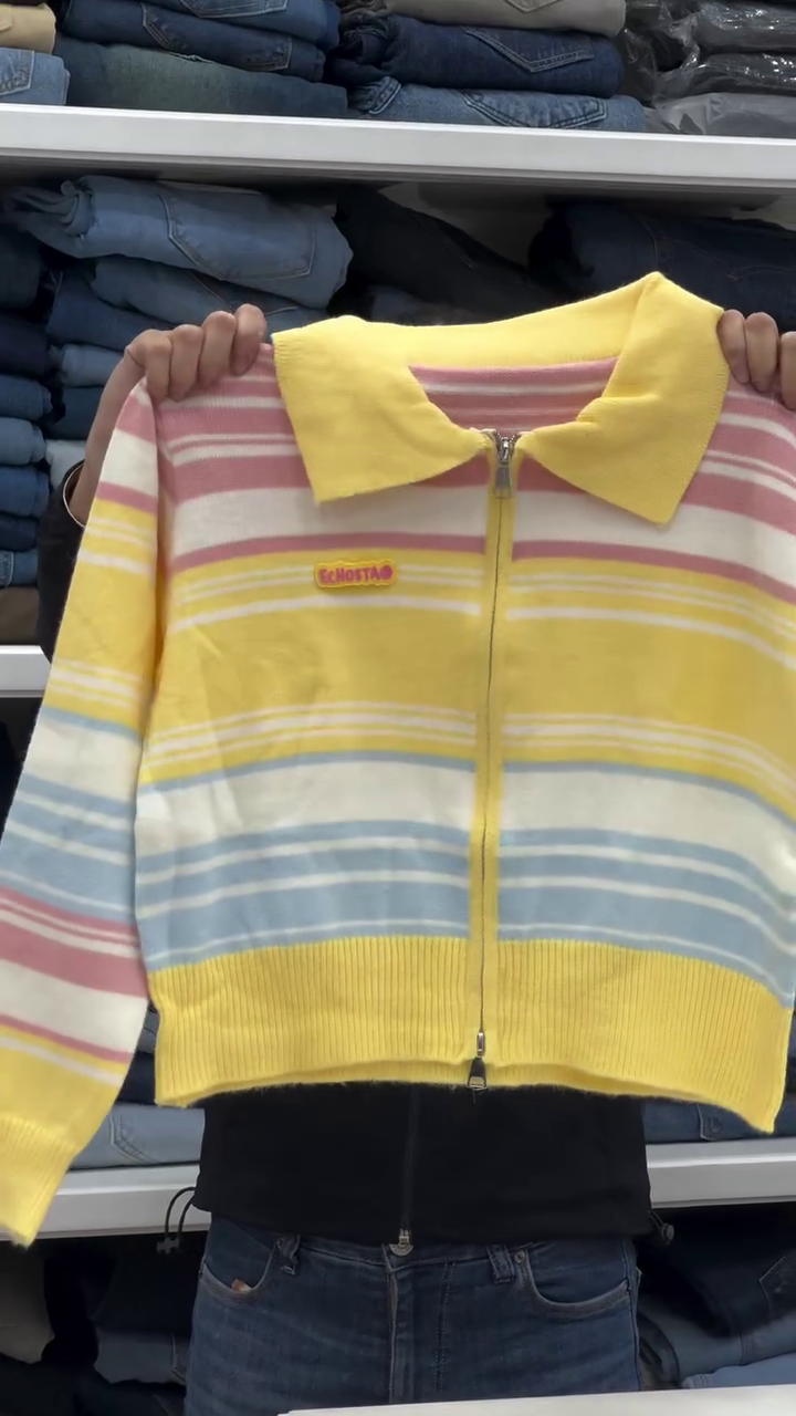 ✨Trendy Striped Cute Colorful Girls Winter Zip Cardigan Sweater With Soft Cozy Fabric✨