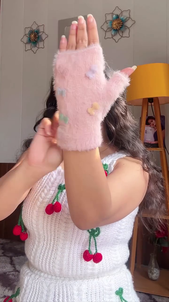 ✨Cute Soft Warm Winter Half Finger Woolen Gloves With Adorable Cartoon Design For Girls & Women✨