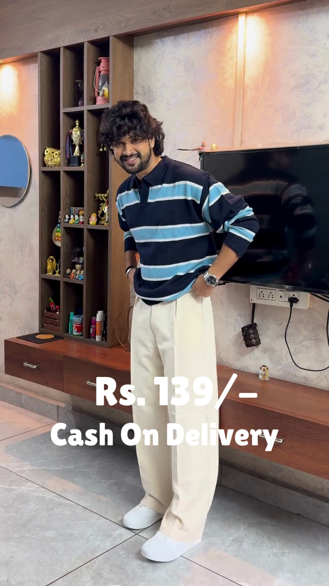 Crimson Ease: Sweater Serenity with Cream-Toned Grace” ❤️🕊️👖