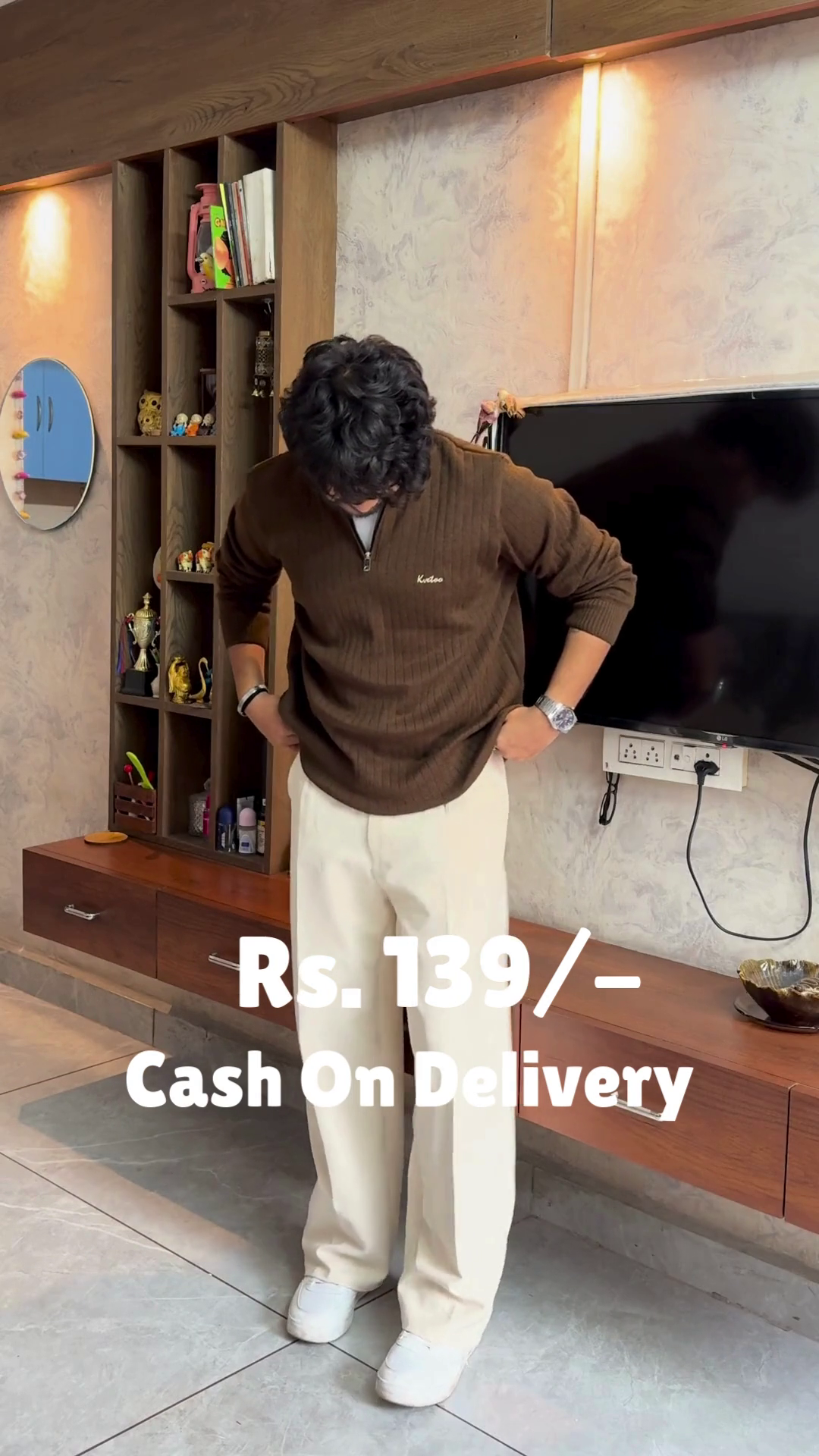 Crimson Ease: Sweater Serenity with Cream-Toned Grace” ❤️🕊️👖