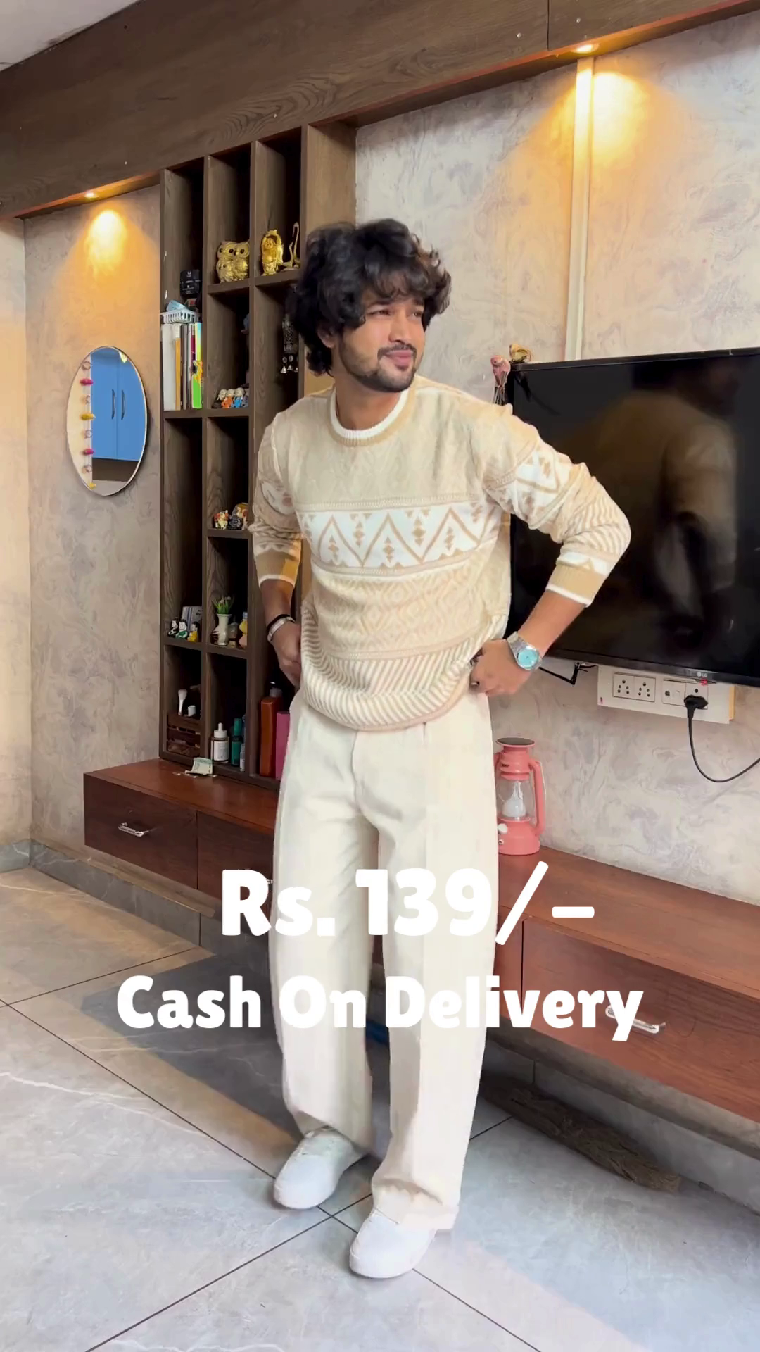 Crimson Ease: Sweater Serenity with Cream-Toned Grace” ❤️🕊️👖