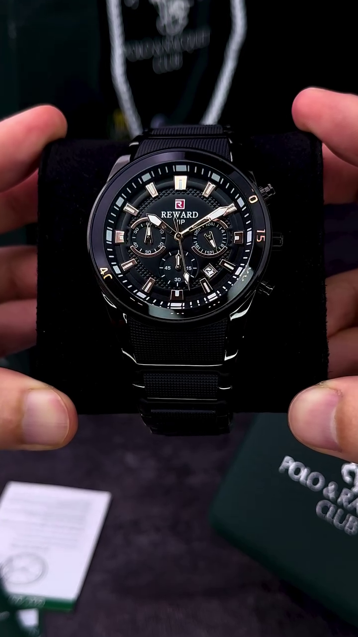 Midnight Armor Premium Black Chronograph Watch with Sport-Luxury Detailing