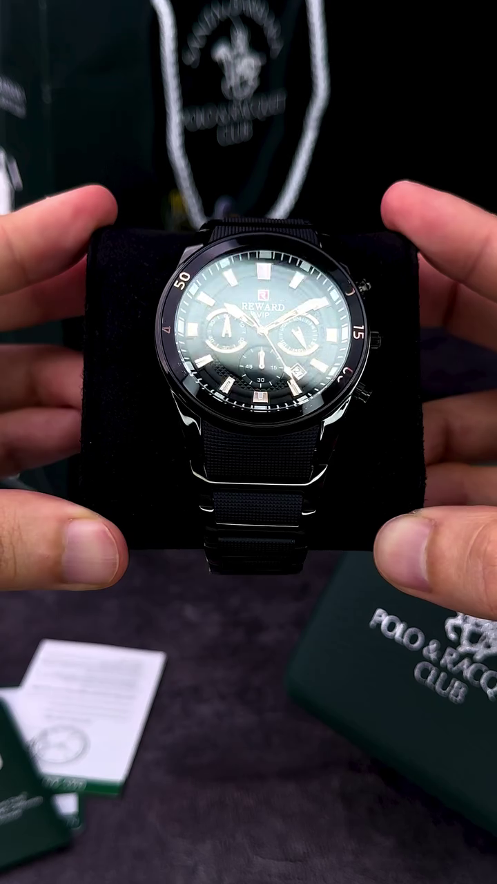 Midnight Armor Premium Black Chronograph Watch with Sport-Luxury Detailing