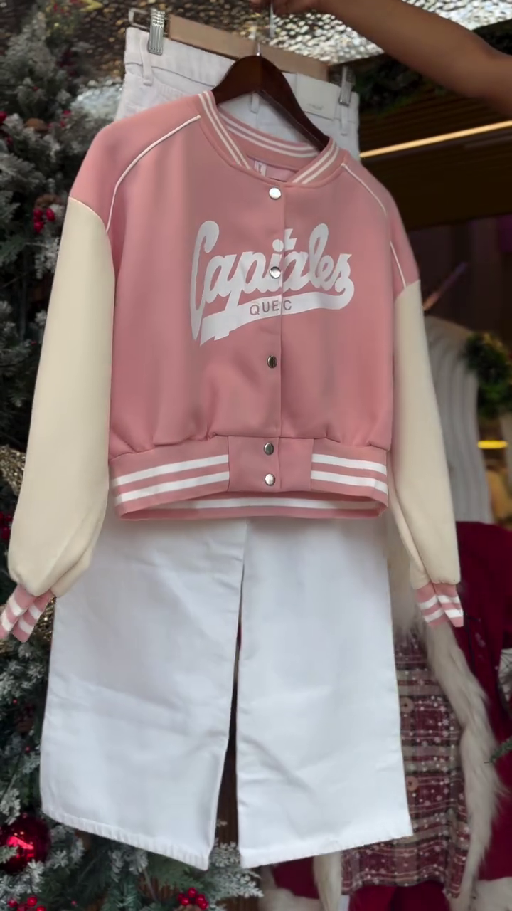 “Frosted Spirit: Varsity Charm in Blush & Ivory Glow” 🎀❄️🌟