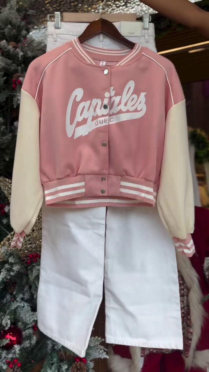 “Frosted Spirit: Varsity Charm in Blush & Ivory Glow” 🎀❄️🌟