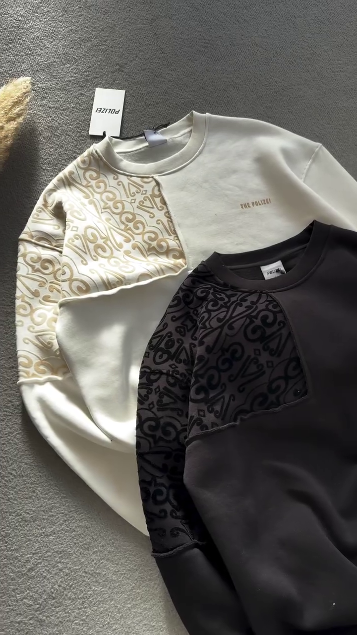 “Ivory Echo: Ornamental Sweatshirt with Pampas Whispers & Mirror Mood” 🤍🌾🧶