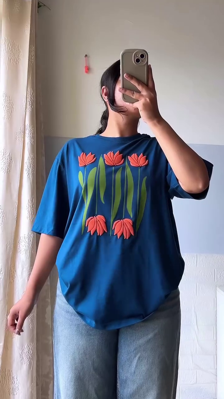 “Heartwave: Layered Love Tee with Denim Ease & Mirror Glow” 💙🤍👖