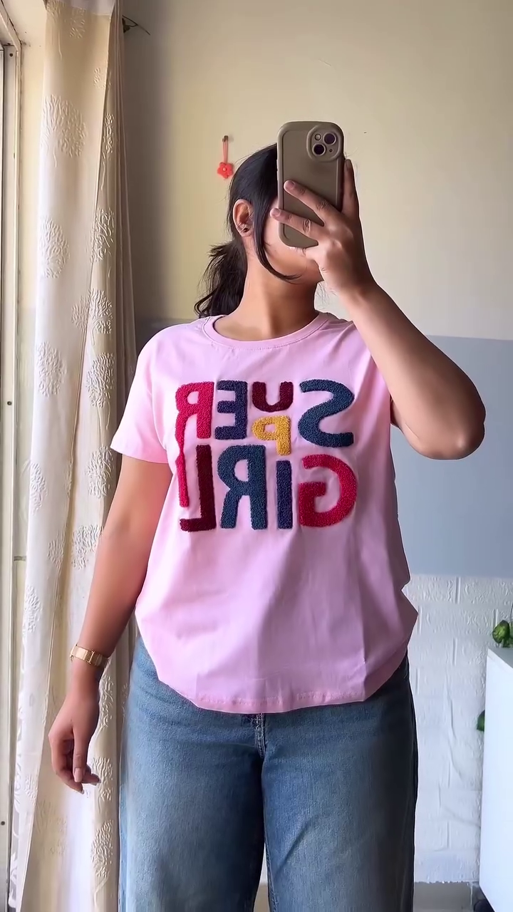 “Heartwave: Layered Love Tee with Denim Ease & Mirror Glow” 💙🤍👖