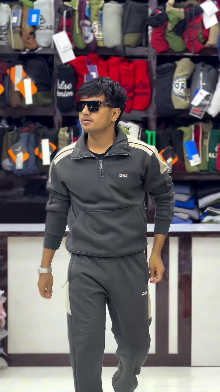“Charcoal Stride: Tracksuit Flow with Sunglass Swagger & Stripe Rhythm” 🖤👟🌪️