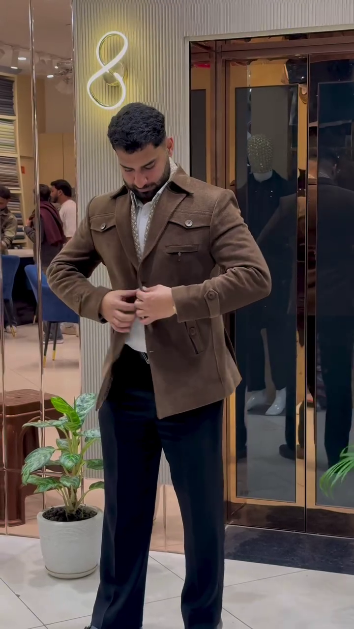 Heritage Luxe Men’s Premium Brown Structured Jacket with Classic Button Closure and Tailored Fit