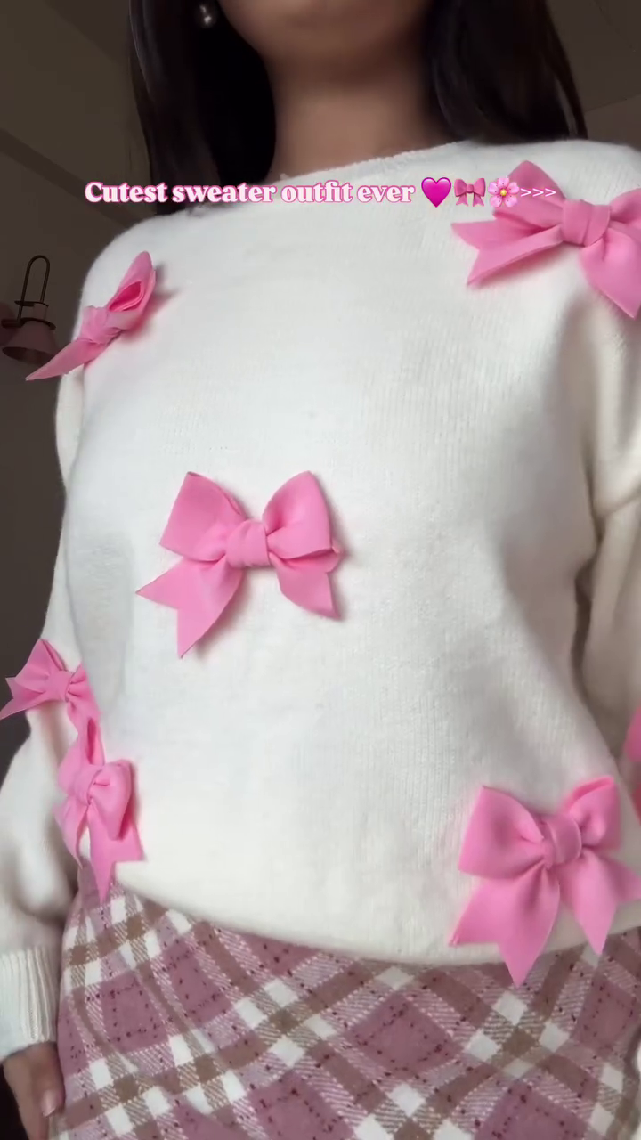 “Bowtique Bloom: Sweater & Skirt Set of Sweet Rebellion & Pink Whimsy 🌸🎀💗”