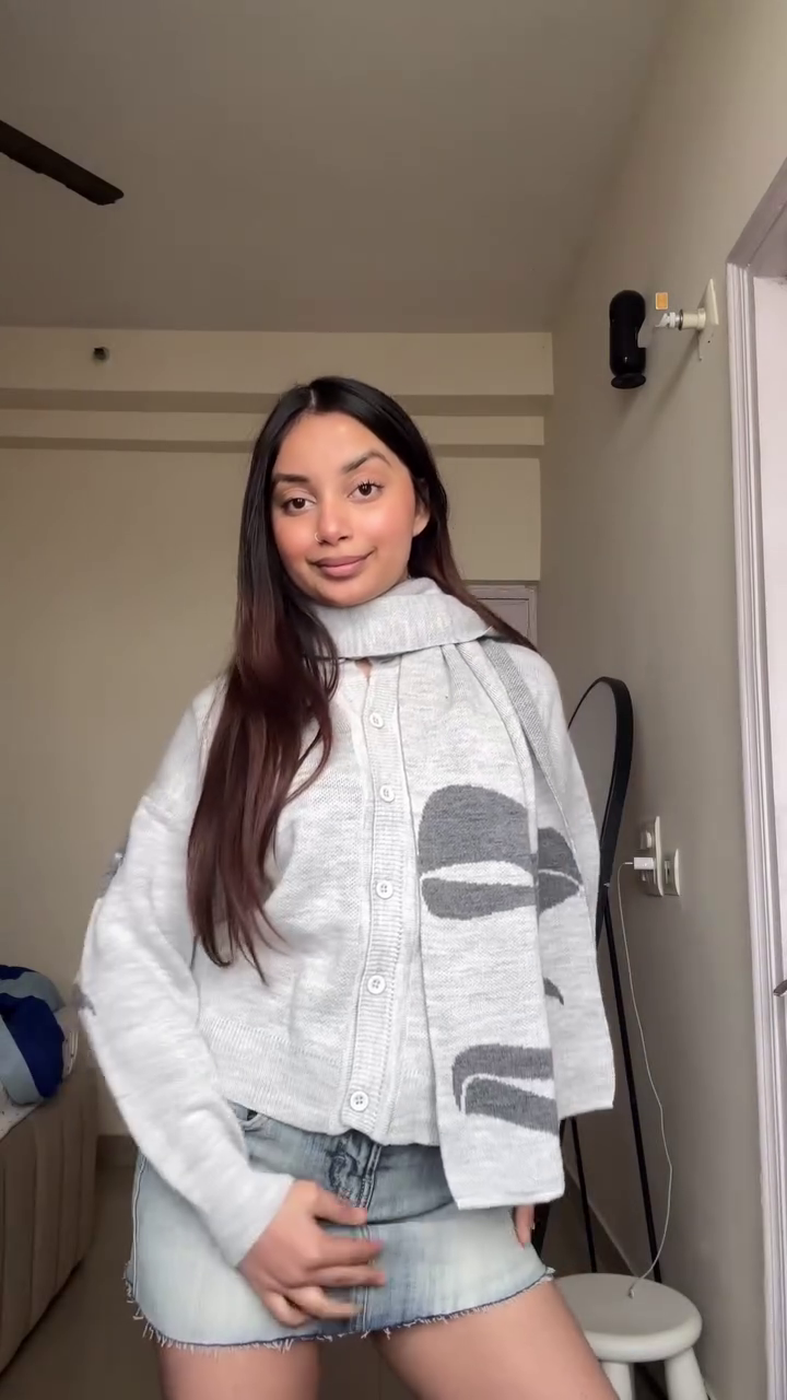 “Knot Theory: Bow-Tie Knit Sweater & Denim Skirt of Cozy Rebellion & Bedroom Chic 🖤👗🧵”