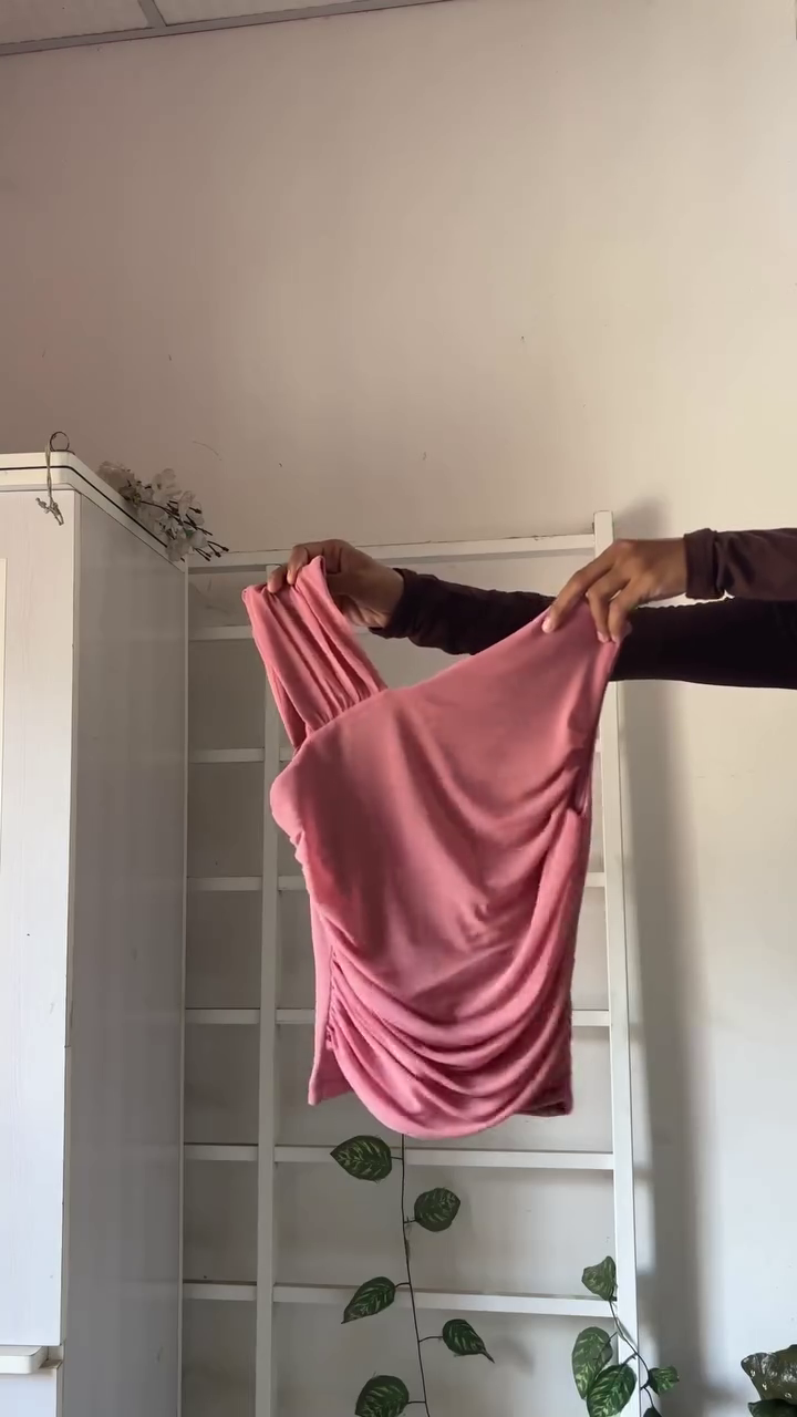 “Rosette Rush: Ruched One-Shoulder Top of Blush Drama & Draped Delight 🌸👗✨”