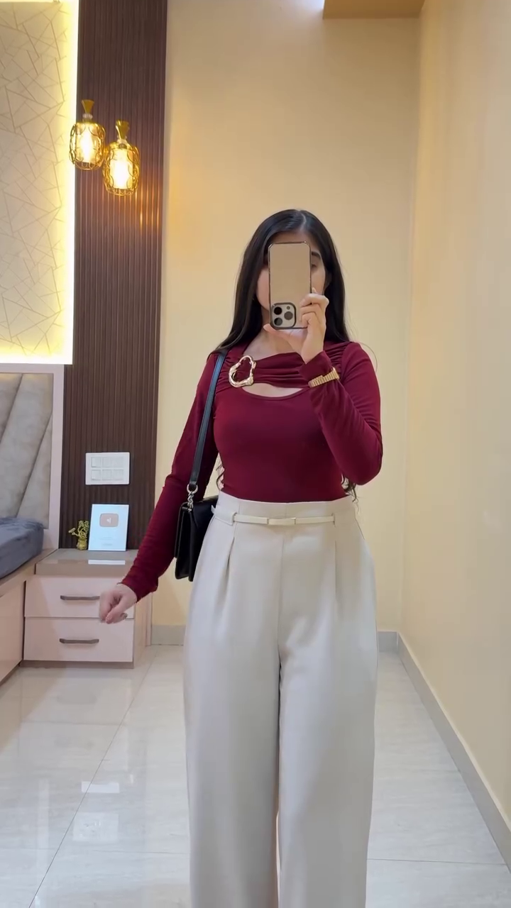 “Verdant Verse: Wrap Top & Cream Trousers of Poised Contrast & Mirror Elegance 💚📜✨”