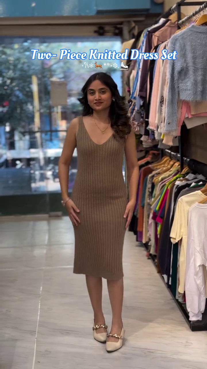 “Cocoa Current: Cable-Knit Sweater & Ribbed Skirt Set of Jetset Ease & Hilltop Grace ✈️🌄🤎”