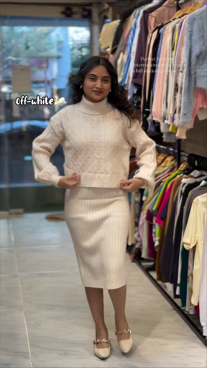 “Cocoa Current: Cable-Knit Sweater & Ribbed Skirt Set of Jetset Ease & Hilltop Grace ✈️🌄🤎”