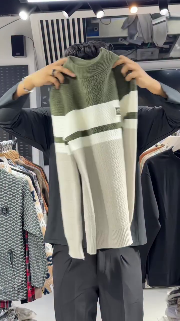 Tricolor Texture Block Sweater 🧥⚪⚫ | Modern Grid Edition