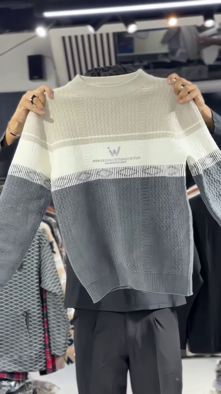 Tricolor Texture Block Sweater 🧥⚪⚫ | Modern Grid Edition