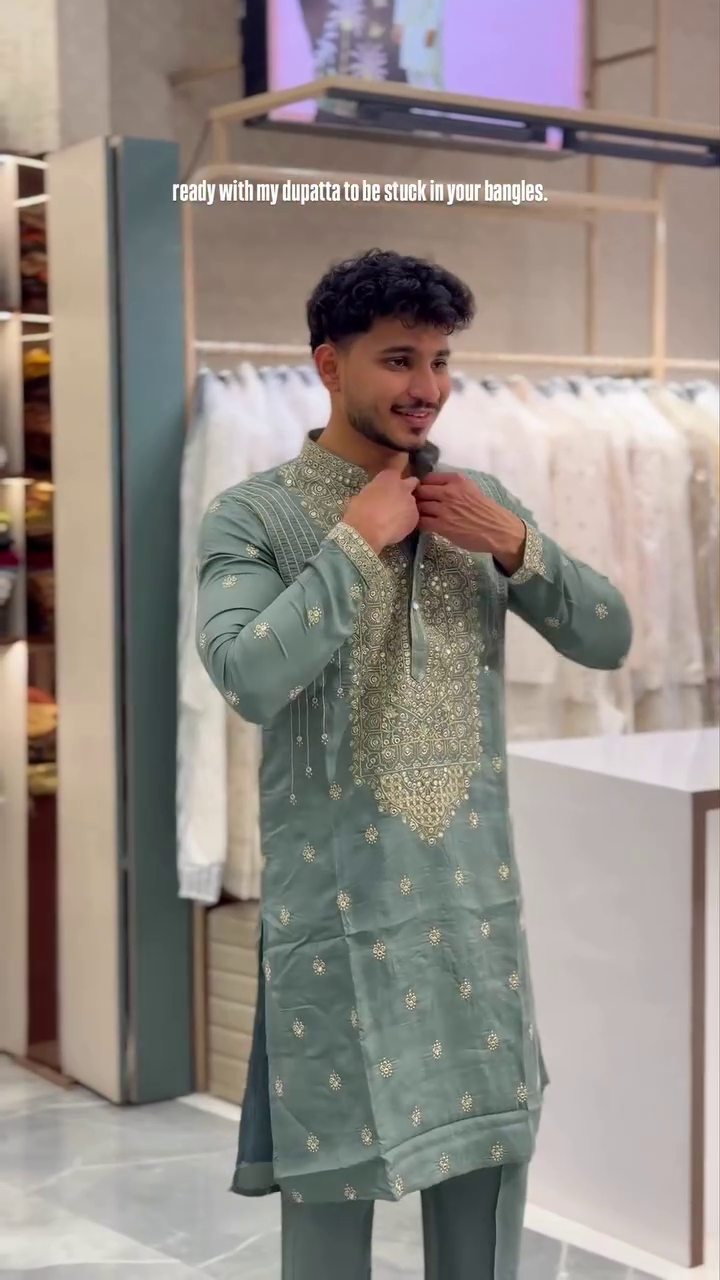 Light Blue Embroidered Kurta 💙✨ with Matching Trousers 👖 and Dupatta 🌸 featuring Gold Detailing 💛