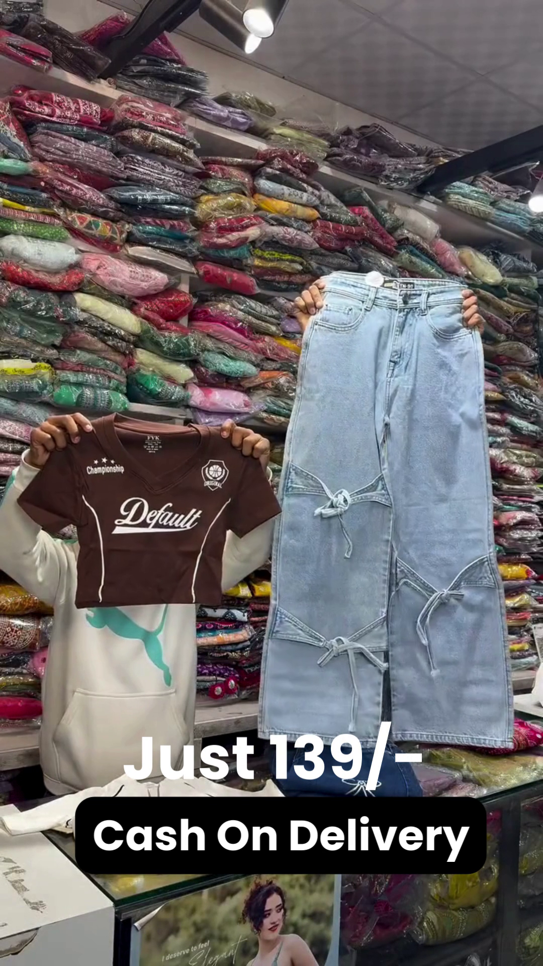 Brown Cropped Championship T-Shirt 🤎👕 with Decorative Print ✨ Paired with Light Blue Wide-Leg Jeans 💙👖 Featuring Tie Details 🎀