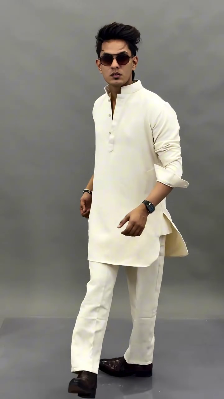 Traditional Brown Kurta 🤎👔 with Rolled Sleeves ✨ Matching Trousers 👖 and Formal Brown Shoes 👞