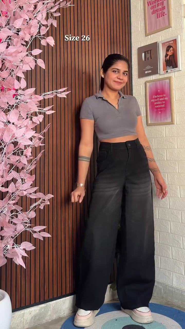 White Cropped Lace-Trim Top 🤍👕 with High-Waisted Wide-Leg Blue Jeans 💙👖 and White Sneakers 👟 Casual Chic Styling 🌸