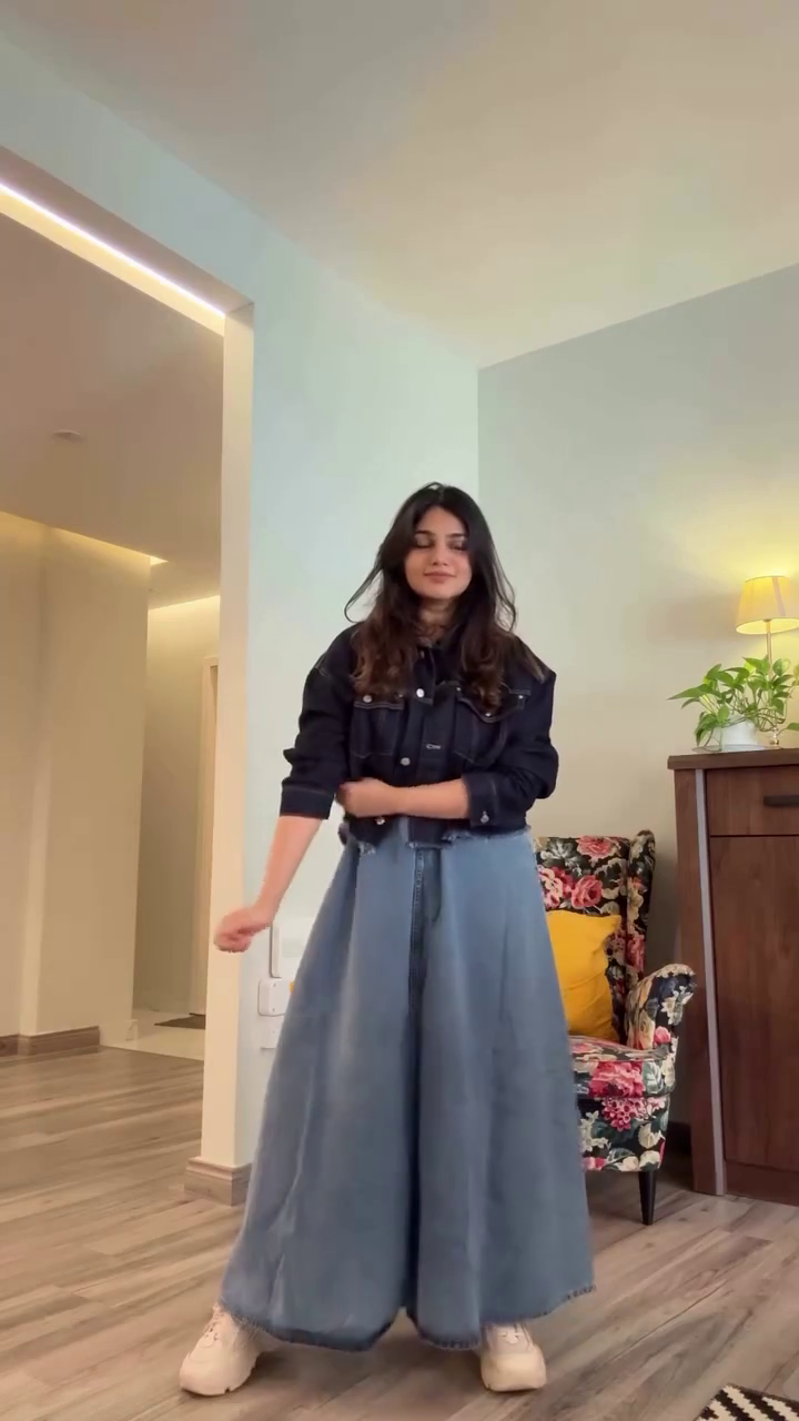 Blue Denim Long Dress 💙👗 Layered Over White Long-Sleeve Top 🤍👕 with Casual White Sneakers 👟 Cozy Modern Styling ✨