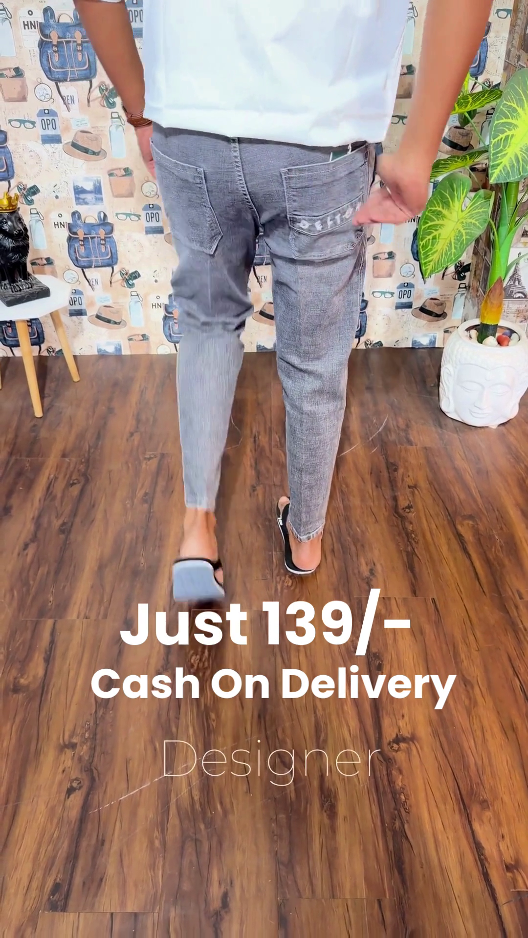 White Printed Shirt 🤍👕 with Gray Jeans 👖 Visible Stitching ✨ and Casual Flip-Flops 🩴 Streetwear Everyday Ensemble 🌟