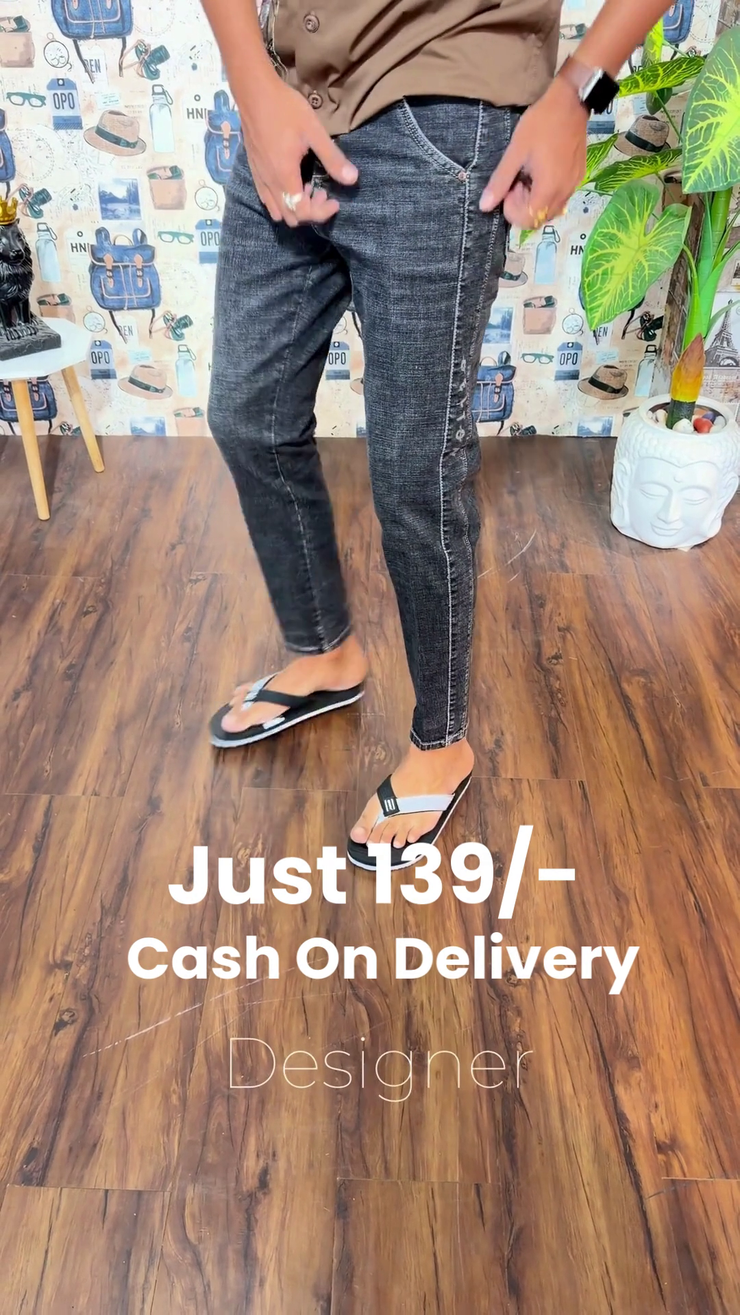 White Printed Shirt 🤍👕 with Gray Jeans 👖 Visible Stitching ✨ and Casual Flip-Flops 🩴 Streetwear Everyday Ensemble 🌟