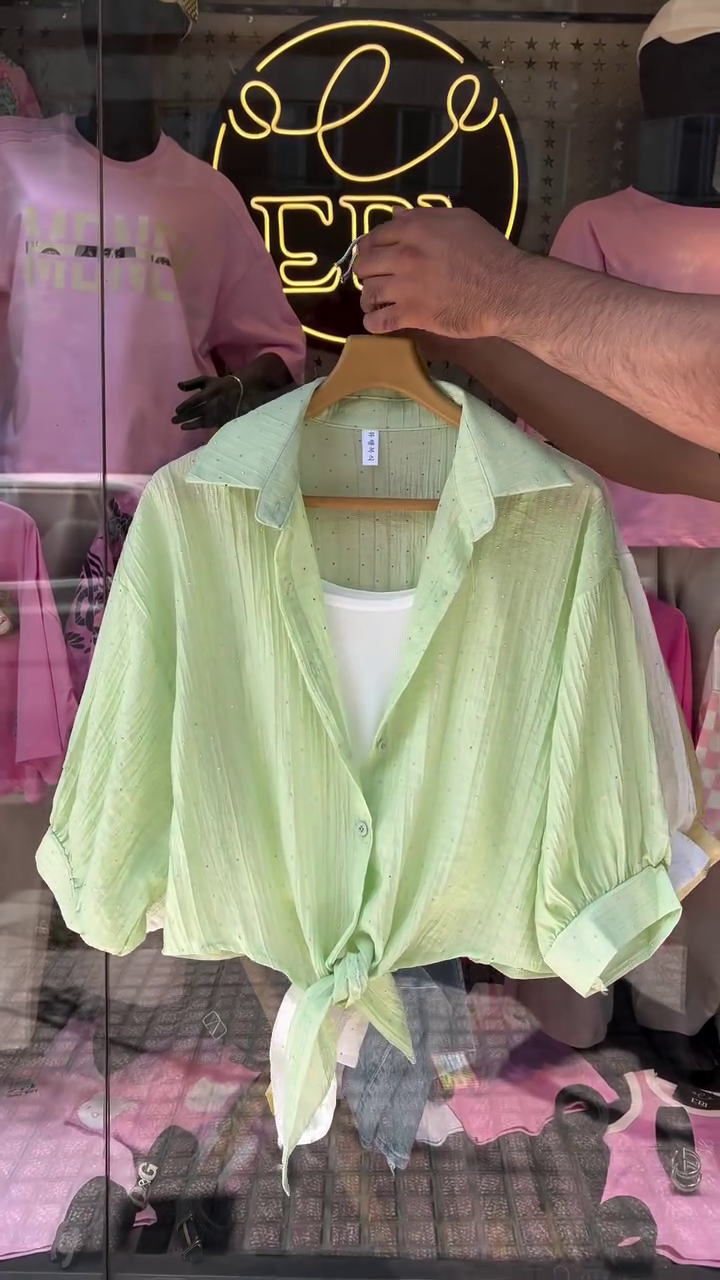 Light Pink Tie-Front Blouse 💗👕 with Subtle Dotted Texture 🌸 Classic Collar ✨ and Feminine Chic Appeal 🌟