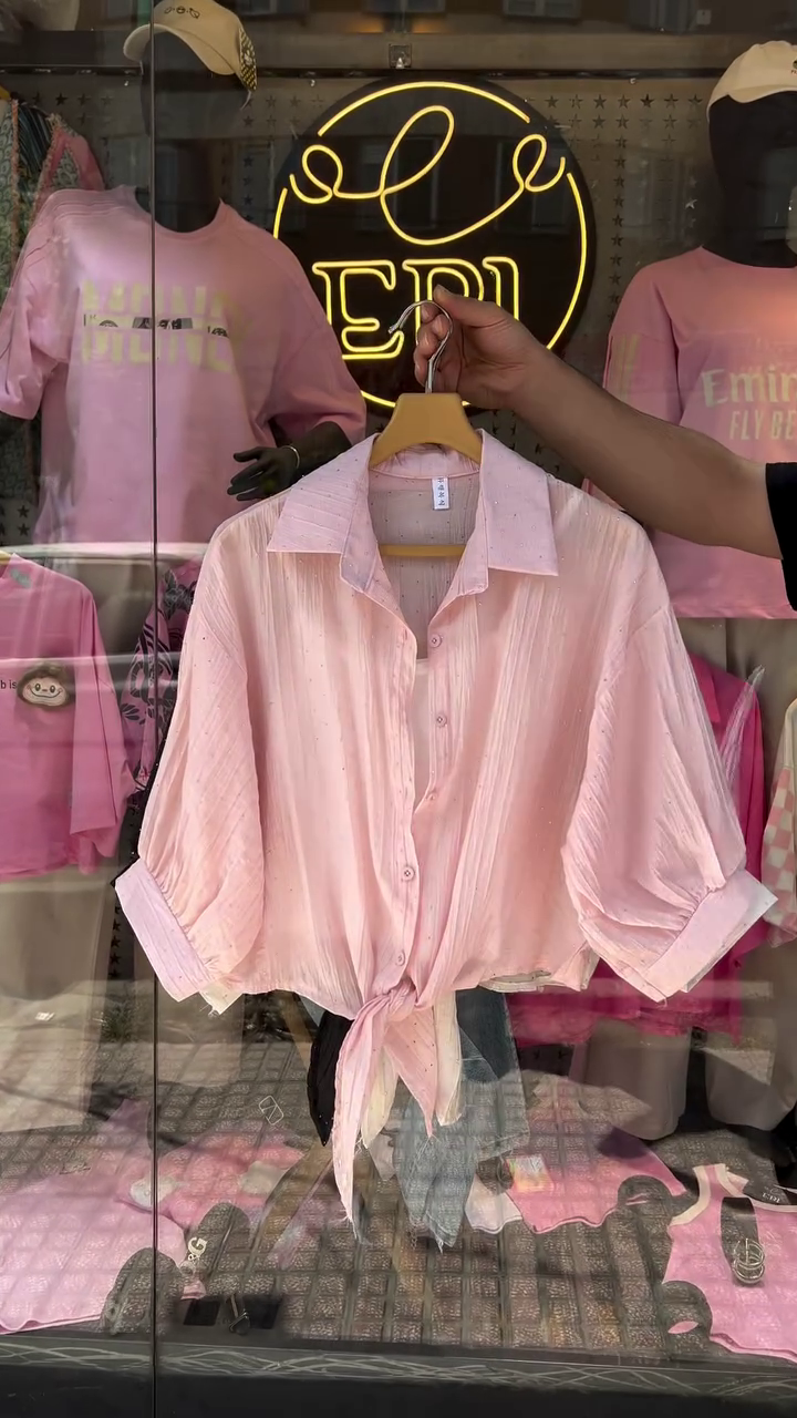 Light Pink Tie-Front Blouse 💗👕 with Subtle Dotted Texture 🌸 Classic Collar ✨ and Feminine Chic Appeal 🌟