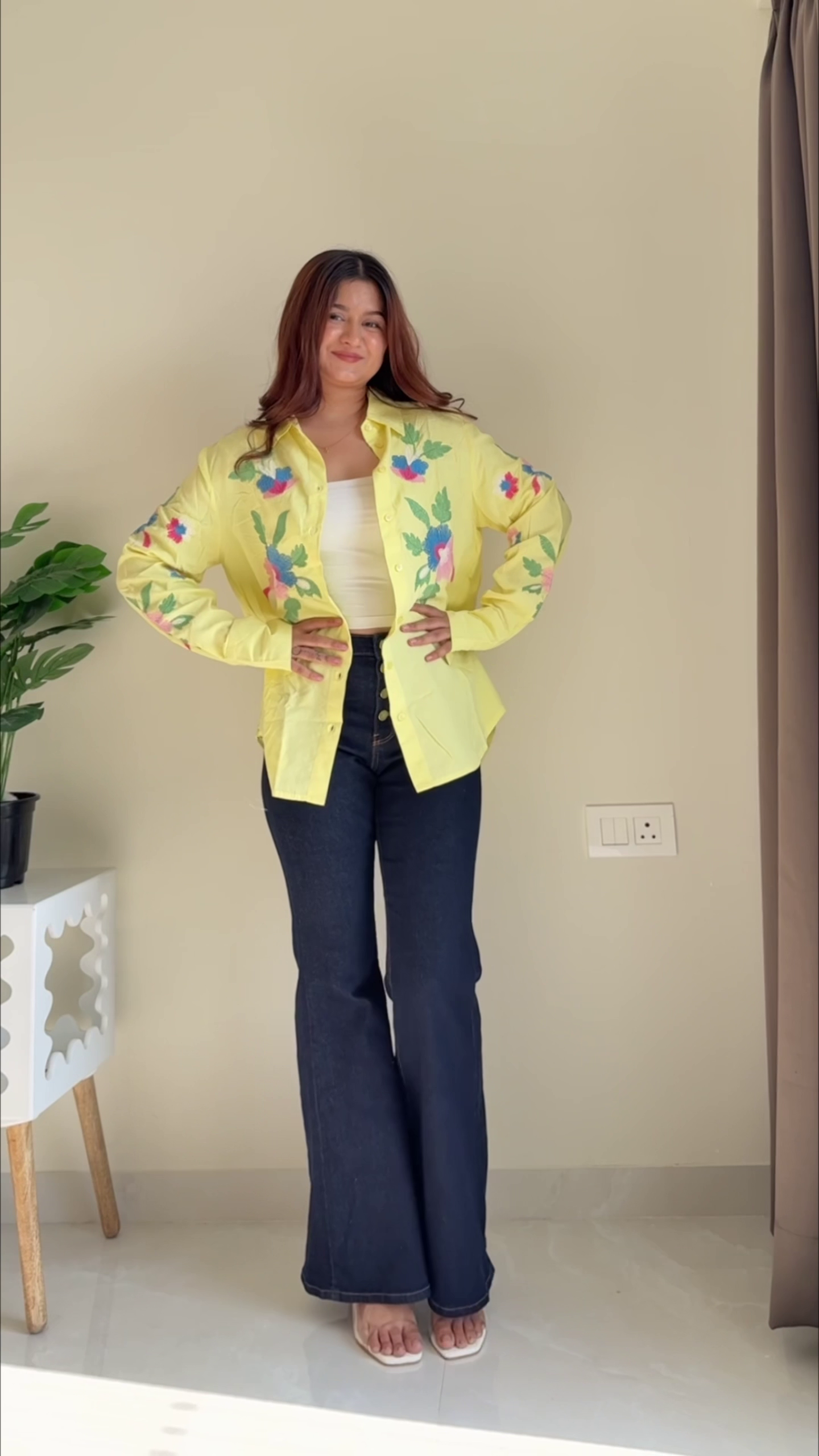 Women’s Elegant Black Button-Down Embroidered Shirt 🖤✨ with White Floral Thread Work 🌸🧵 and Dramatic Flared Bell Sleeves 🔔💫 – Collared Long Sleeve Statement Top 👚🔥 – Premium Soft Flowing Fabric 🌬️ – Modern Chic Casual & Semi-Formal Wear 🌟