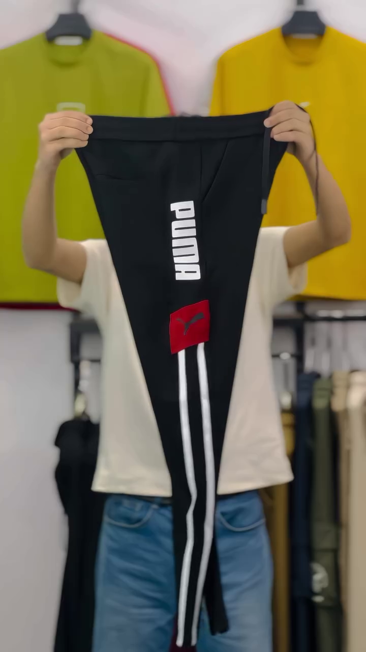 Black Slim-Fit Athletic Track Pants with Side White Stripe Panel & Vertical Bold Text Print Detail Performance Joggers (Logo-Free Edition)