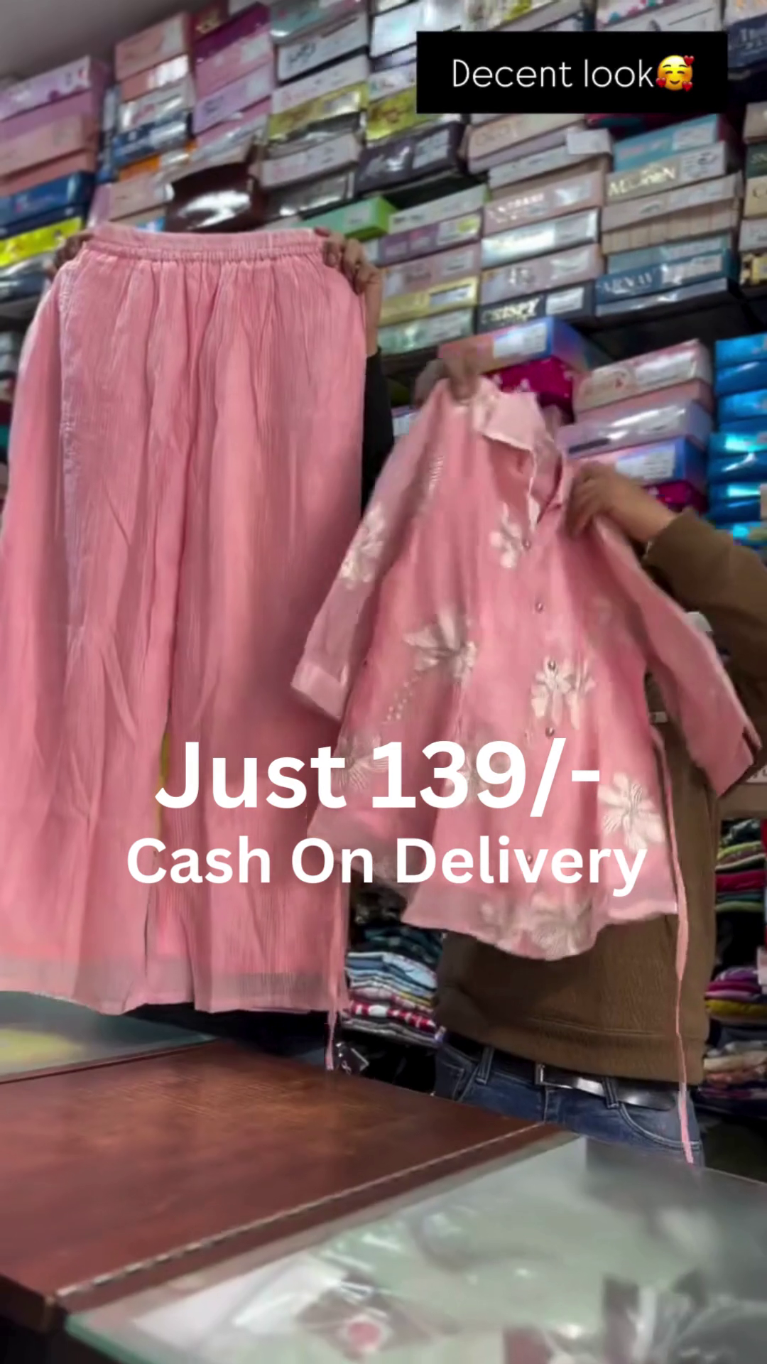 Soft Pink Semi-Sheer Floral Embroidered Short-Sleeve Button-Front Shirt with Matching High-Waisted Flowing Palazzo Pants Ethnic-Inspired Co-Ord Set