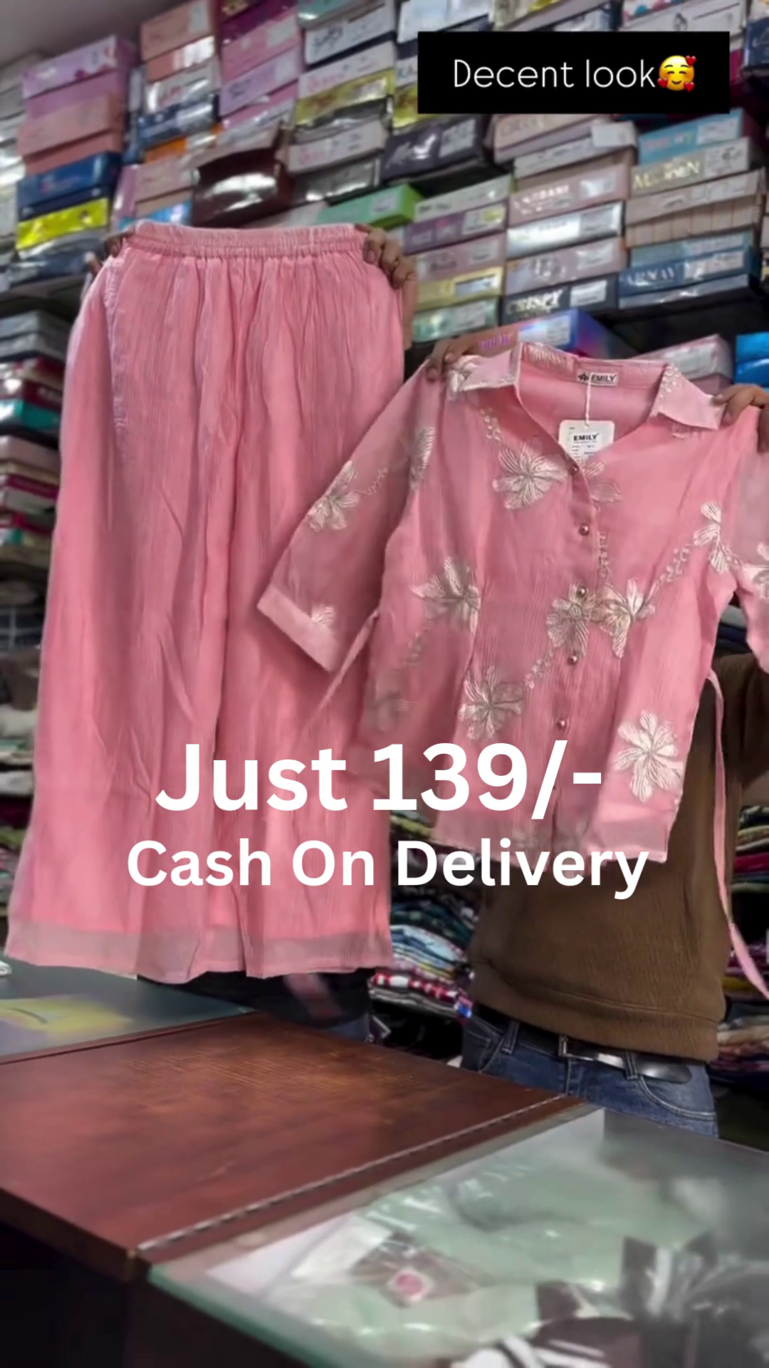 Soft Pink Semi-Sheer Floral Embroidered Short-Sleeve Button-Front Shirt with Matching High-Waisted Flowing Palazzo Pants Ethnic-Inspired Co-Ord Set