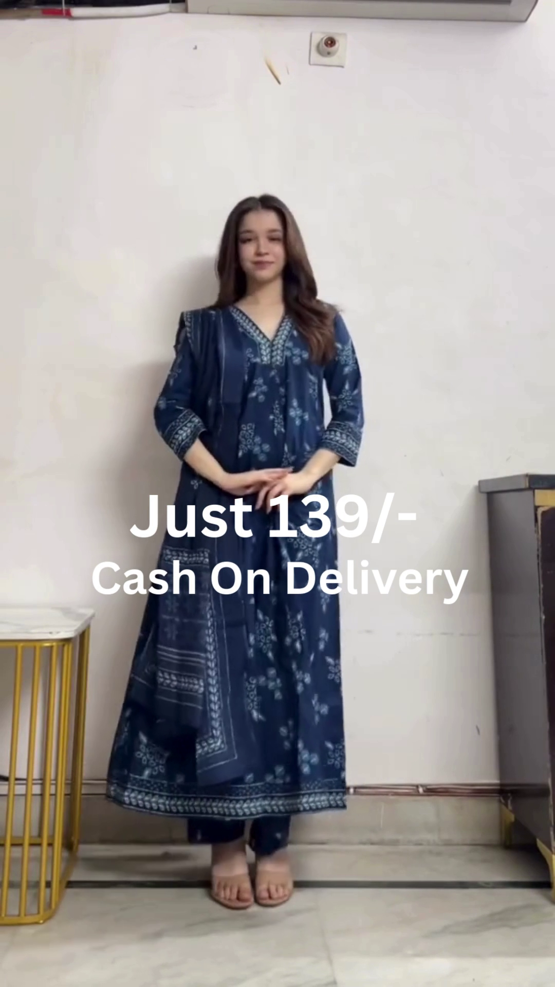 Navy Blue Floral Printed V-Neck Straight-Cut Long Kurta with Matching Narrow Pants & Coordinated Dupatta Traditional Ethnic Three-Piece Set