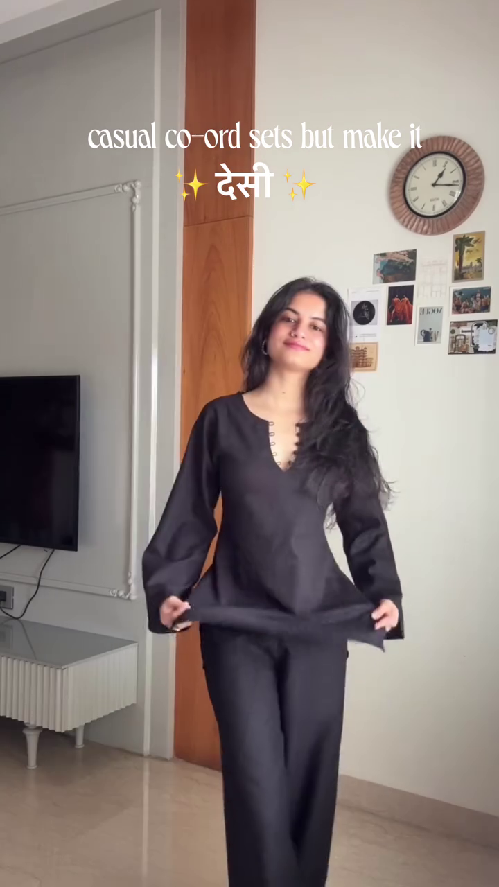 Minimalist White Long-Sleeve Straight Kurta with Relaxed Wide-Leg Palazzo Pants Casual Desi Co-Ord Set