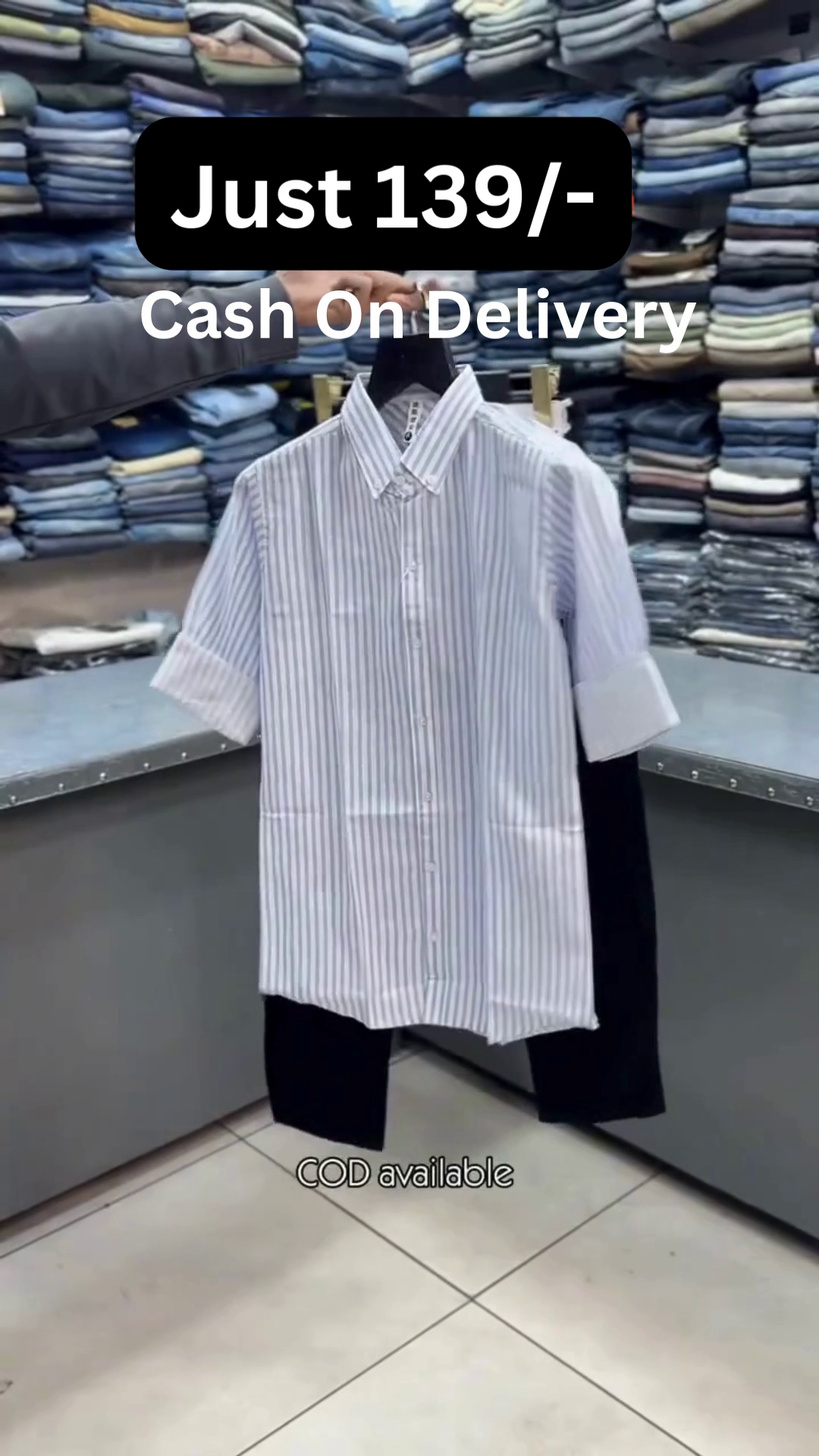 Grey Checkered Short-Sleeve Button-Down Shirt with Center Gothic Cross Graphic Print Paired with Black Straight-Fit Trousers Casual Streetwear Set