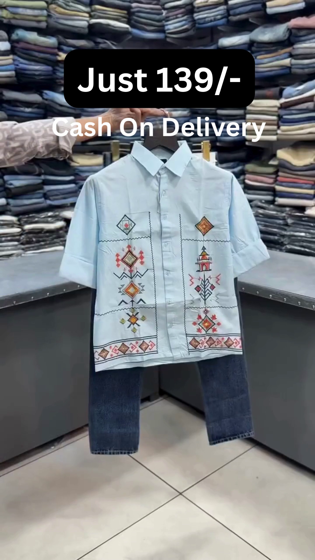 Black Short-Sleeve Ethnic Embroidered Front-Panel Shirt with White Straight-Fit Trousers Co-Ord Set for Men 👕✨