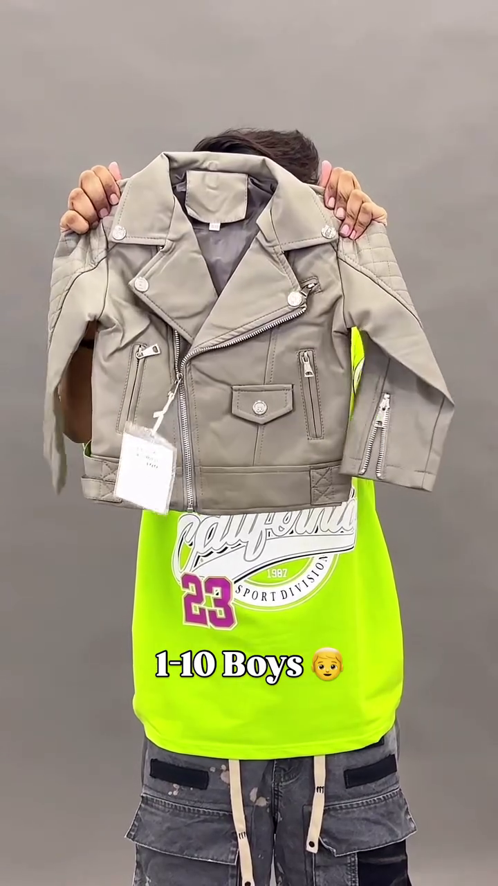 Boys Classic Brown Faux Leather Biker Jacket with Asymmetrical Zipper & Metal Detailing 🧥🤎