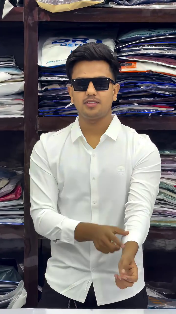 Men’s Premium Solid White Slim Fit Stretch Formal Shirt with Minimal Chest Embroidery Detail 🤍👔✨