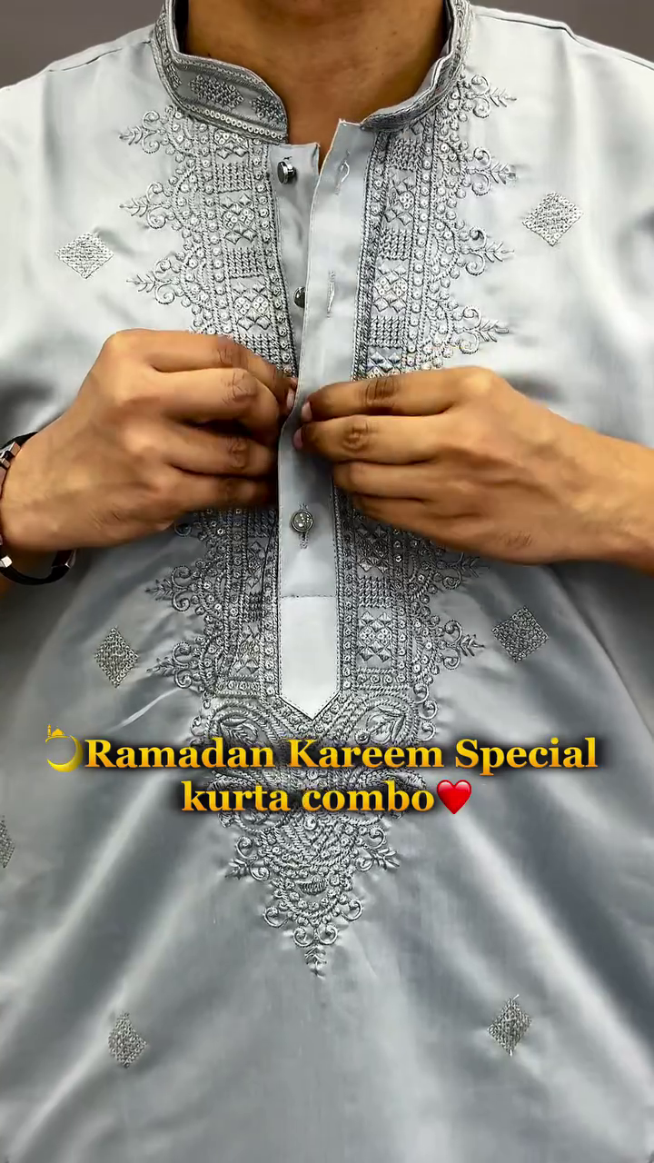 Teal Blue Traditional Embroidered Kurta with Geometric Threadwork Pattern & White Slim Pajama Set 🌊🤍✨