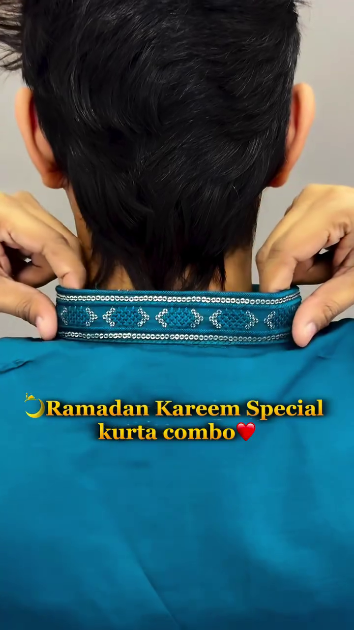 Teal Blue Traditional Embroidered Kurta with Geometric Threadwork Pattern & White Slim Pajama Set 🌊🤍✨