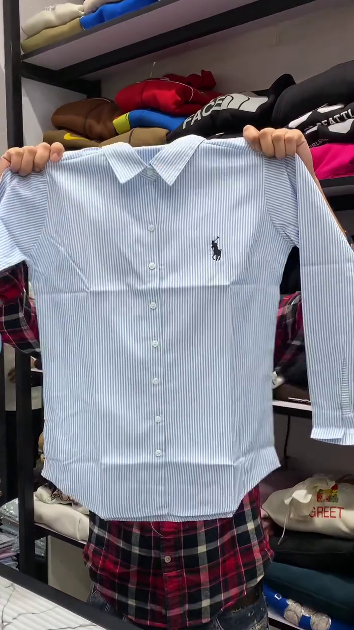 Pink & White Vertical Pinstripe Long Sleeve Classic Button Shirt with Minimal Chest Embroidery Accent 💗🤍👔✨