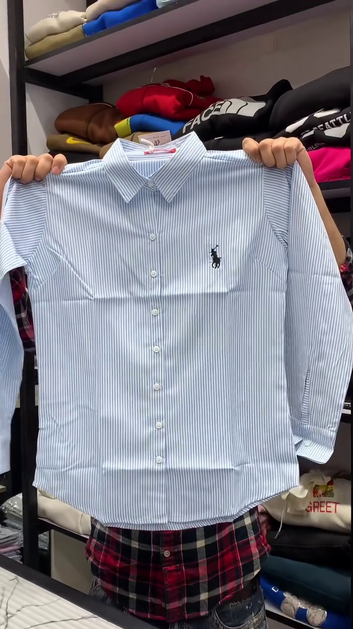 Pink & White Vertical Pinstripe Long Sleeve Classic Button Shirt with Minimal Chest Embroidery Accent 💗🤍👔✨