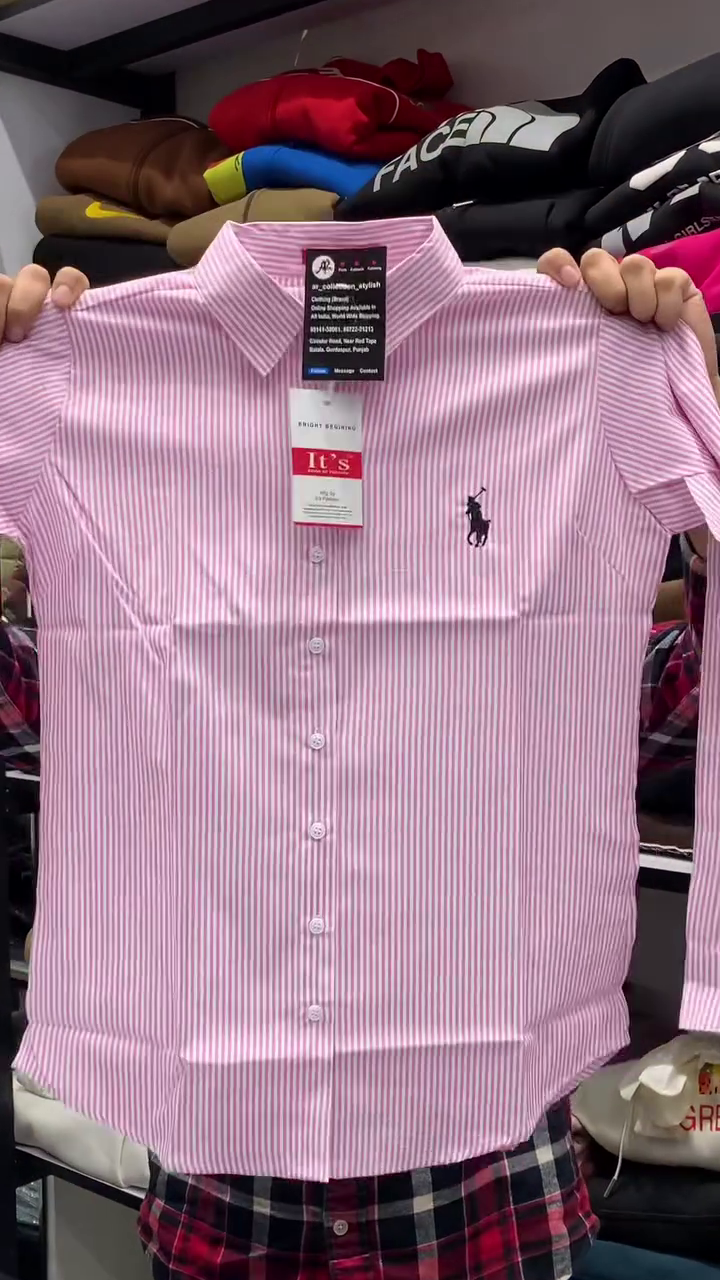 Pink & White Vertical Pinstripe Long Sleeve Classic Button Shirt with Minimal Chest Embroidery Accent 💗🤍👔✨