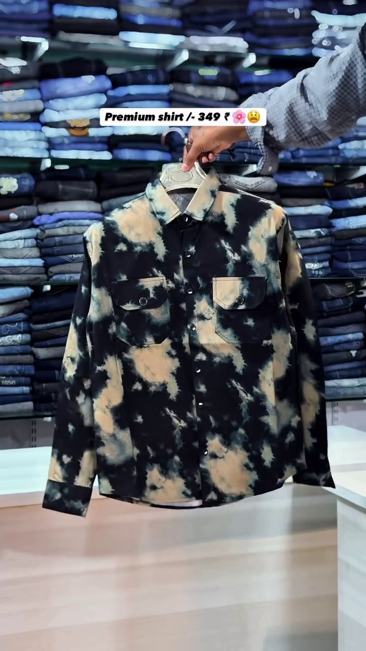 Black and Beige Abstract Tie-Dye Button-Down Premium Shirt with Dual Front Flap Pockets and Full Sleeve Tailored Fit