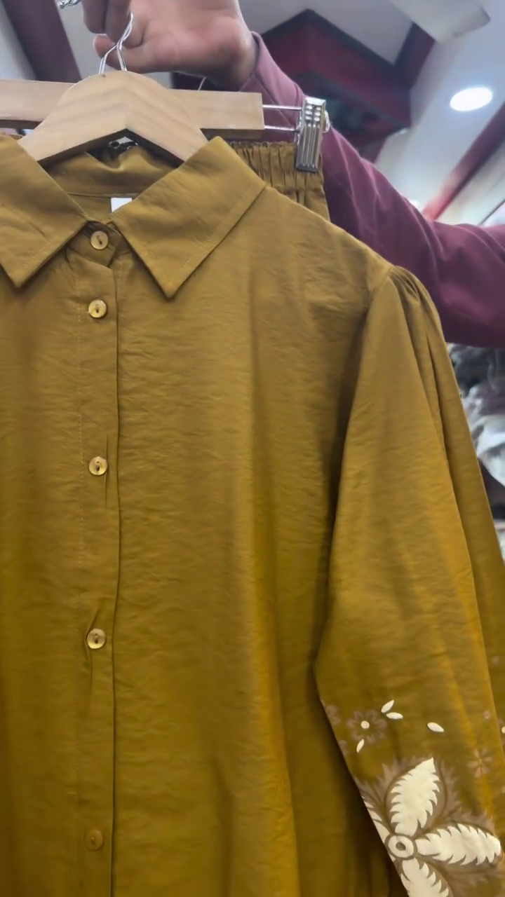 Dusty Mauve Button-Down Ethnic Co-Ord Set with Cream Floral Hem Embroidery and Matching Relaxed Straight Shorts