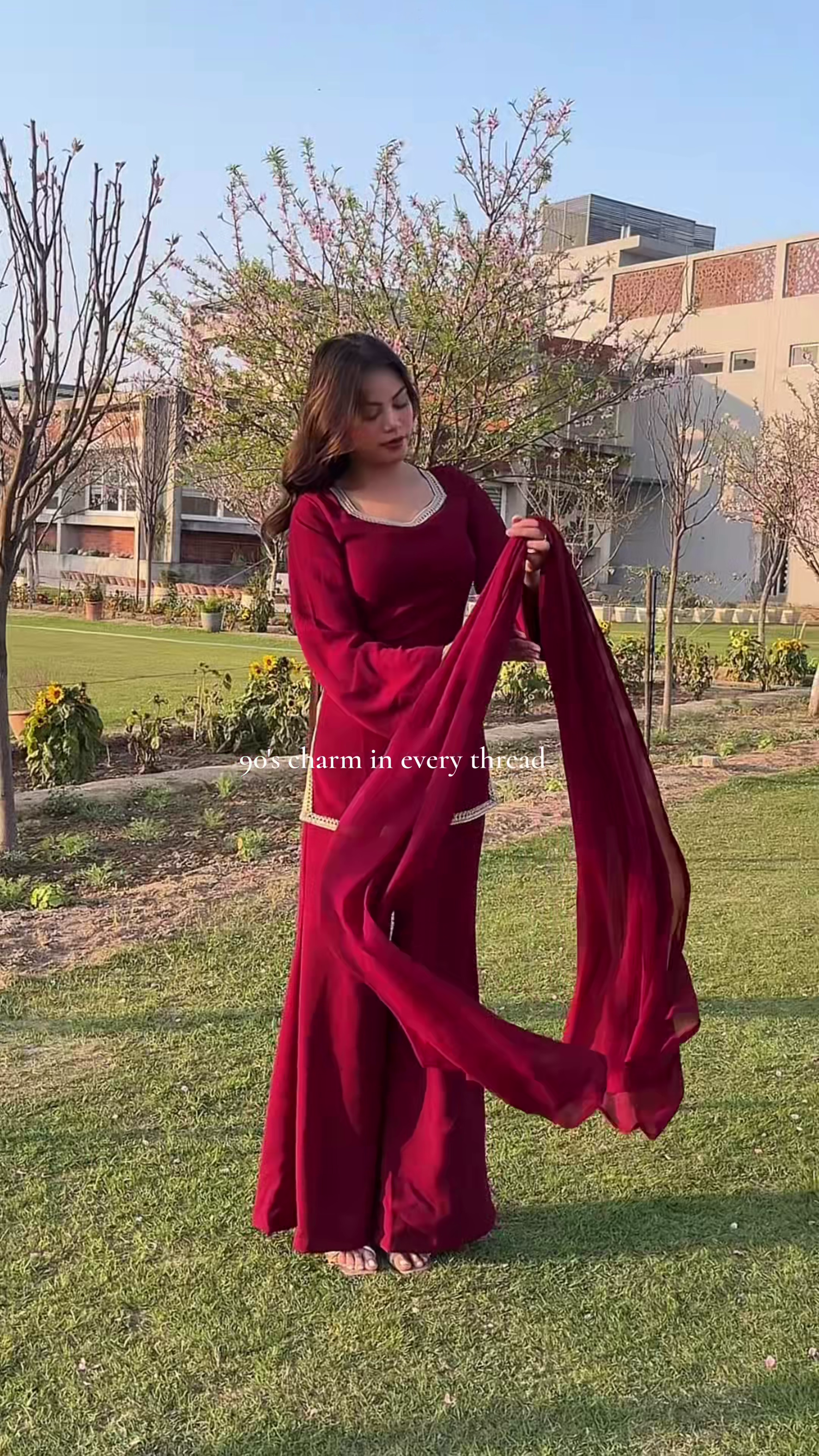 Deep Wine Red Straight Kurta with Matching Palazzo & Sheer Dupatta – Minimal Gold Border Festive Suit Set