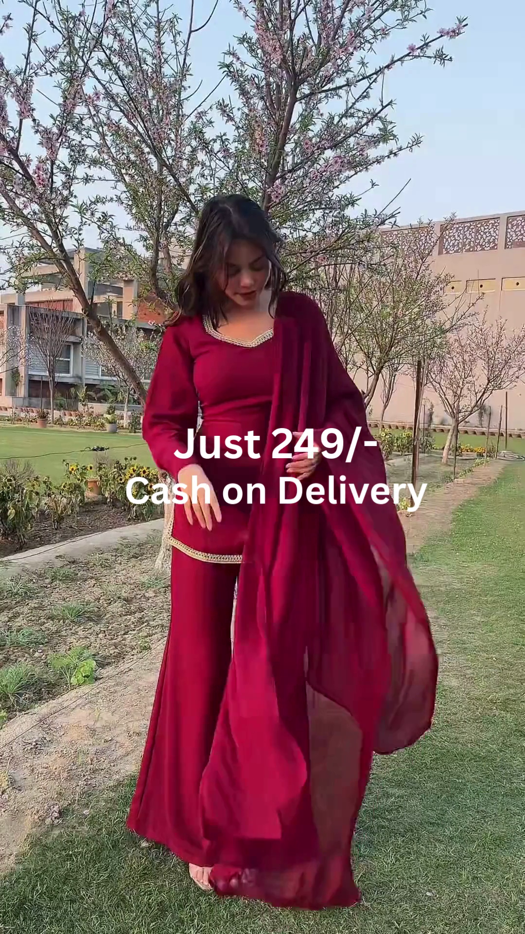 Deep Wine Red Straight Kurta with Matching Palazzo & Sheer Dupatta – Minimal Gold Border Festive Suit Set